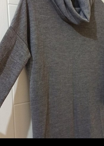 Gri Yüksek Yakalı Kadın Keten Kazak - Görsel 4