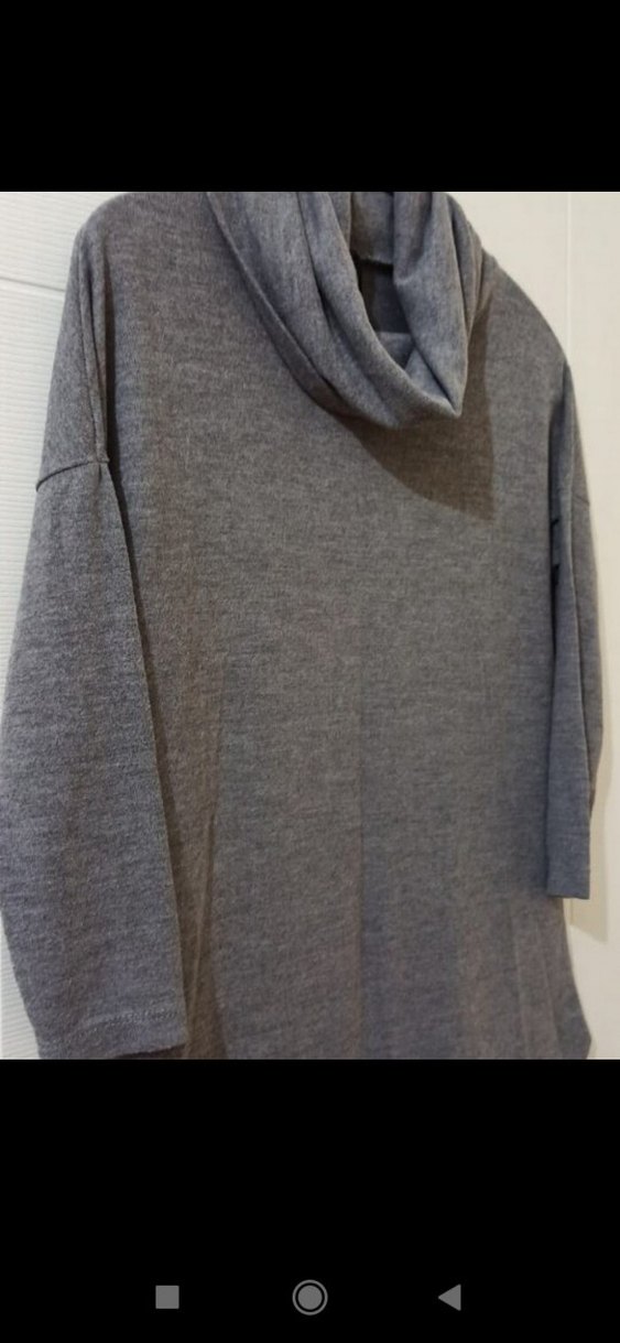 Gri Yüksek Yakalı Kadın Keten Kazak - Görsel 3
