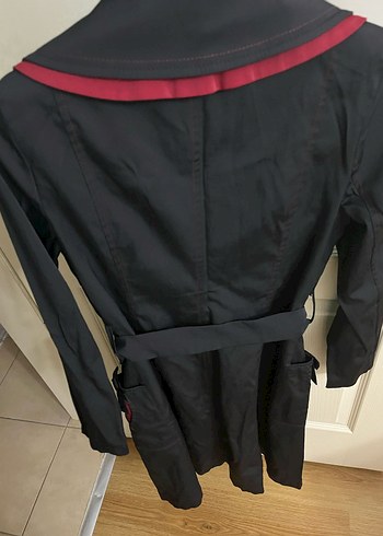 Düğmeli Siyah trençkot - Görsel 4