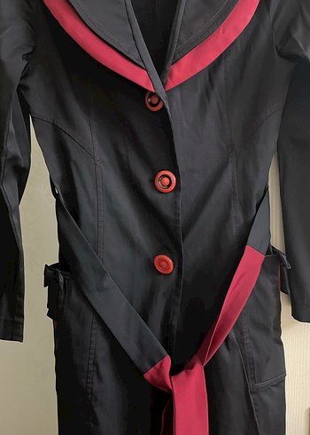 Düğmeli Siyah trençkot - Görsel 3