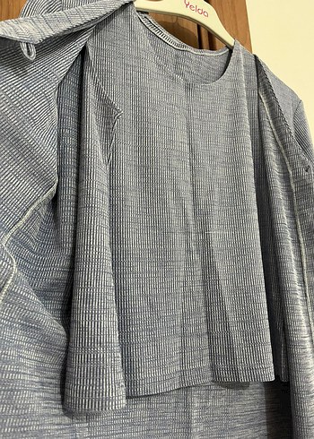 Gri Kadın Keten Düğmeli Hırka - Görsel 2