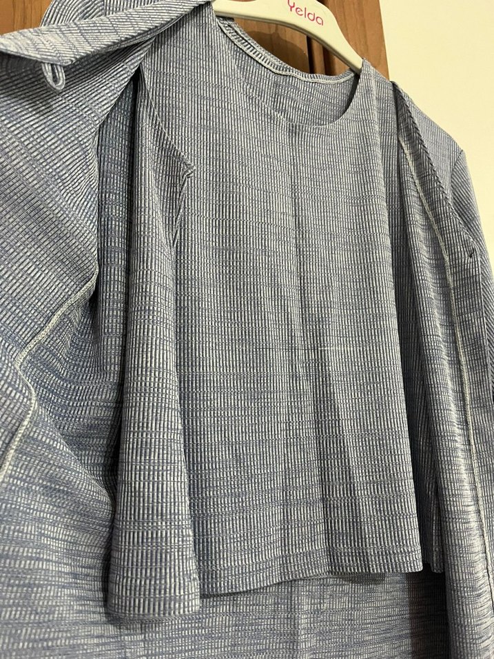 Gri Kadın Keten Düğmeli Hırka - Görsel 2