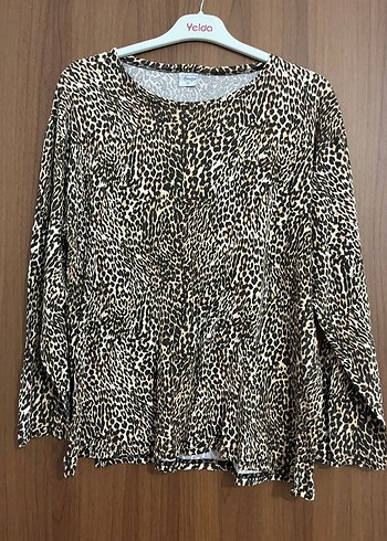 Kahverengi Leopar Desenli Uzun Kollu Bluz