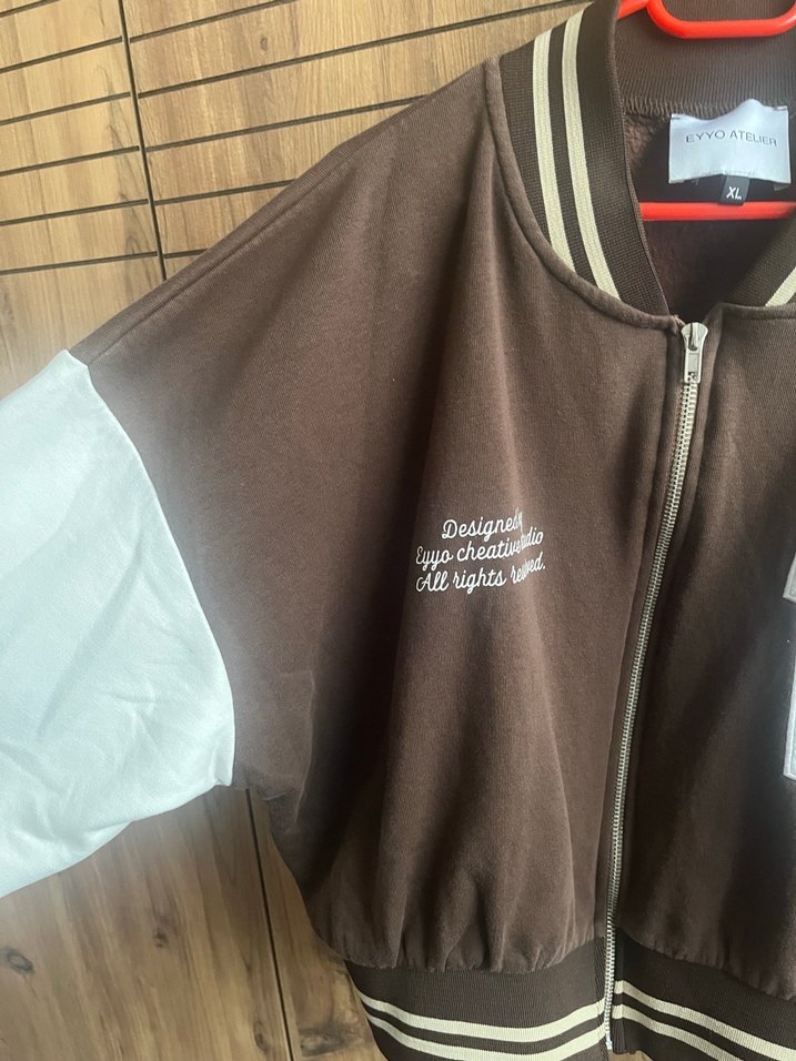 (EYYO ATELİER)Kahverengi Baskılı Fermuarlı Kadın Ceket - Görsel 4