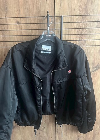 (BERSHKA)Kadın Siyah Fermuarlı Street Style Ceket - Görsel 4