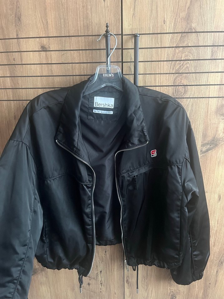 (BERSHKA)Kadın Siyah Fermuarlı Street Style Ceket - Görsel 4