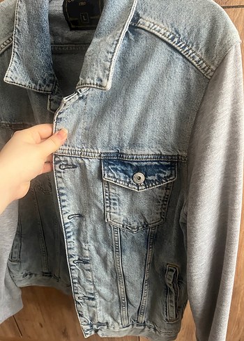 Gri Düğmeli Kadın Denim Ceket - Görsel 5