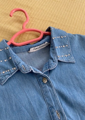 38 Beden Mavi Denim Mini Gömlek