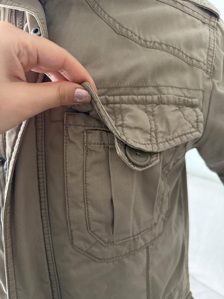 Bej Düğmeli Erkek Keten Mont - Görsel 4