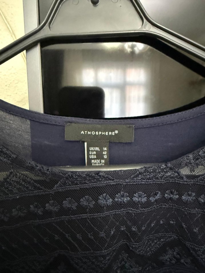 Lacivert Dantel Detaylı Uzun Kollu Bluz - Görsel 2