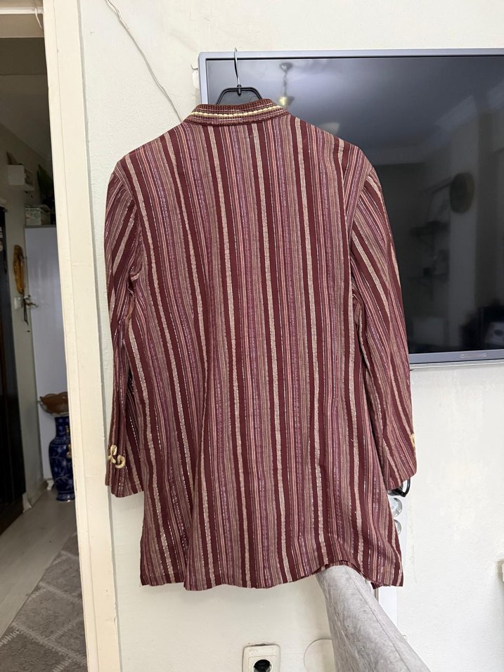 Bordo Nakışlı Uzun Kollu Bohem Vintage Tunik Bluz - Görsel 3