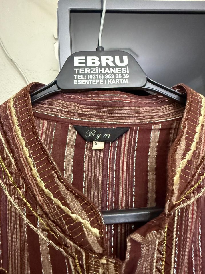 Bordo Nakışlı Uzun Kollu Bohem Vintage Tunik Bluz - Görsel 2