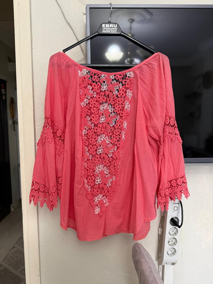 Dantel Detaylı Pembe Bohem Bluz - Görsel 2