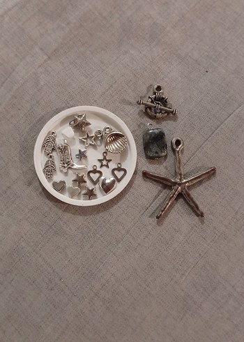 altın renk kolye ucu charm takı malzemesi boncuk set - Görsel 2