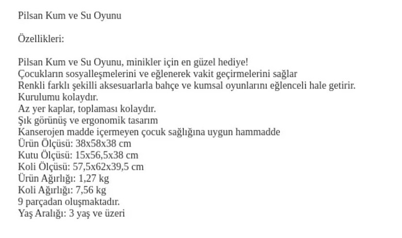 Diğer PILSAN SU VE KUM OYUNU