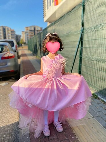 7 Yaş Beden pembe Renk Pembe çiçekli tütülü elbise