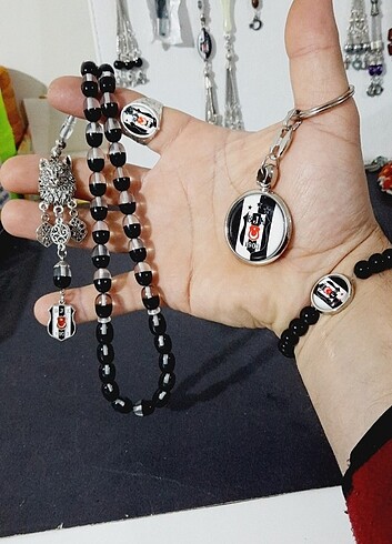 Bjk 4lü set ( Tesbih-bileklik-anahtarlik-yuzük )