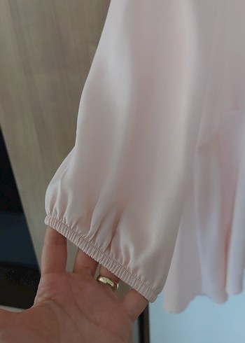 40 Beden Pudra Pembe Uzun Kollu Düğmeli Midi Tunik
