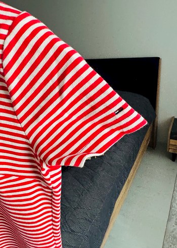 Kırmızı Çizgili Kısa Kollu Midi Elbise - Görsel 4