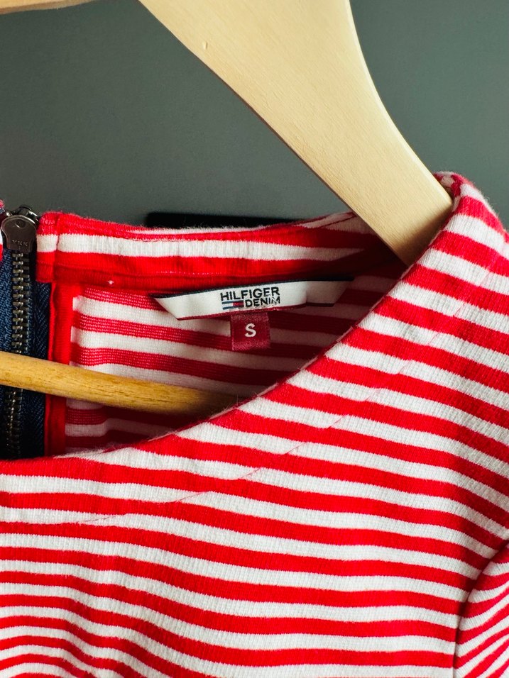 Kırmızı Çizgili Kısa Kollu Midi Elbise - Görsel 2