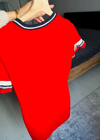 Kısa Kollu Kırmızı Midi Elbise - Görsel 3