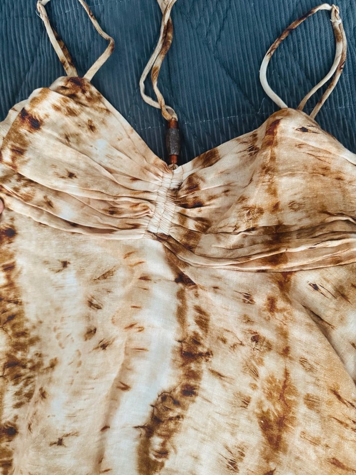 Bej Bağlamalı Bohem Uzun Elbise - Görsel 2