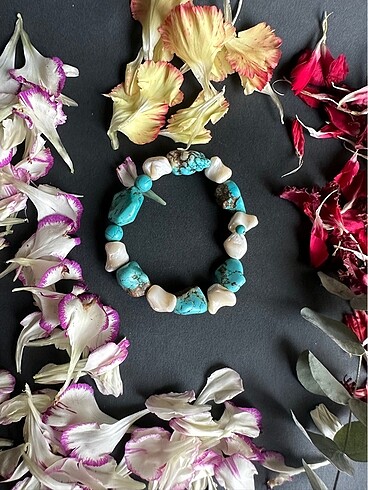 Turkuaz sedef özel kesim doğaltaş bileklik - Görsel 4