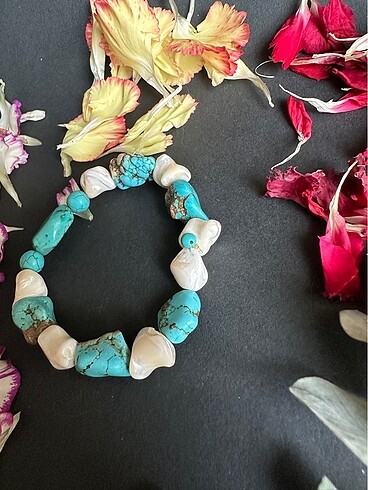 Turkuaz sedef özel kesim doğaltaş bileklik - Görsel 2