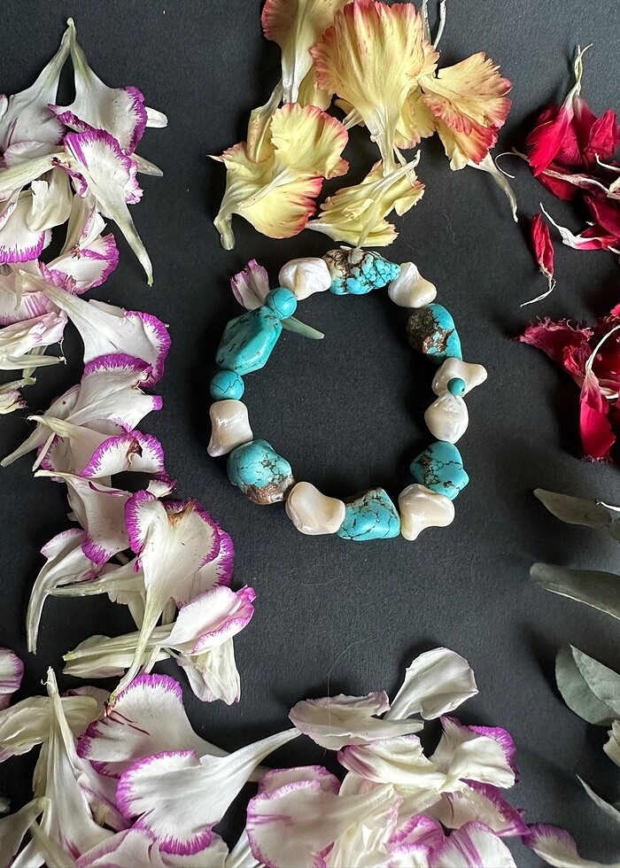 Turkuaz sedef özel kesim doğaltaş bileklik - Görsel 5