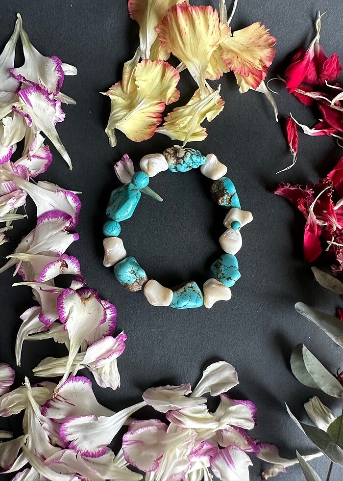 Turkuaz sedef özel kesim doğaltaş bileklik - Görsel 4