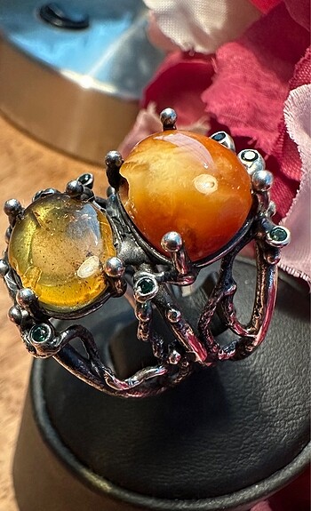 Damla kehribar özel tasarım bayan yüzük 925 ayar gümüş - Görsel 2