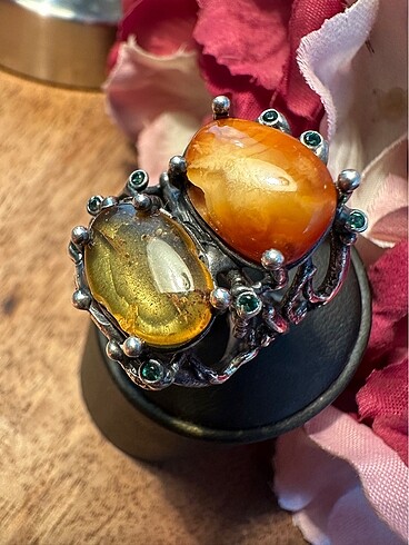 Damla kehribar özel tasarım bayan yüzük 925 ayar gümüş - Görsel 3