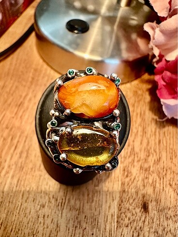 Damla kehribar özel tasarım bayan yüzük 925 ayar gümüş - Görsel 4