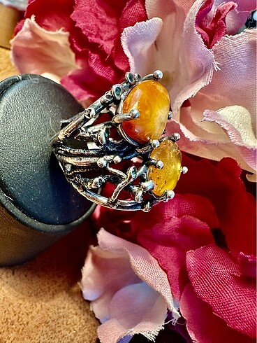 Damla kehribar özel tasarım bayan yüzük 925 ayar gümüş - Görsel 5