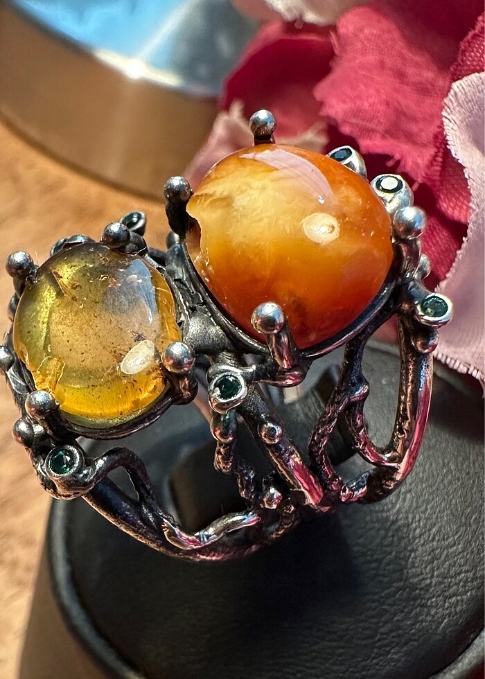 Damla kehribar özel tasarım bayan yüzük 925 ayar gümüş - Görsel 2