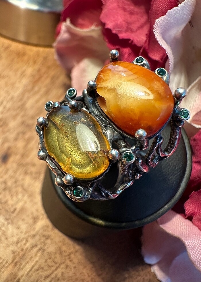 Damla kehribar özel tasarım bayan yüzük 925 ayar gümüş - Görsel 3