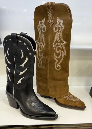 Kahverengi Nakışlı Süet Kadın Diz Boyu Bot - Görsel 5