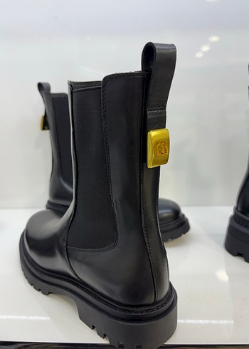 Siyah Deri Tokalı Kadın Botu, Kalın Topuk - Görsel 3