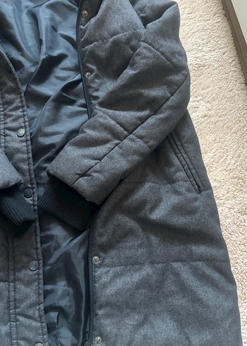 Gri Uzun Kadın Kış Montu, Kürklü Detaylı - Görsel 3