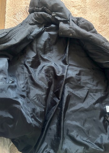 Gri Uzun Kadın Kış Montu, Kürklü Detaylı - Görsel 8