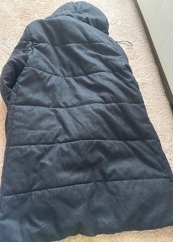 Gri Uzun Kadın Kış Montu, Kürklü Detaylı - Görsel 6