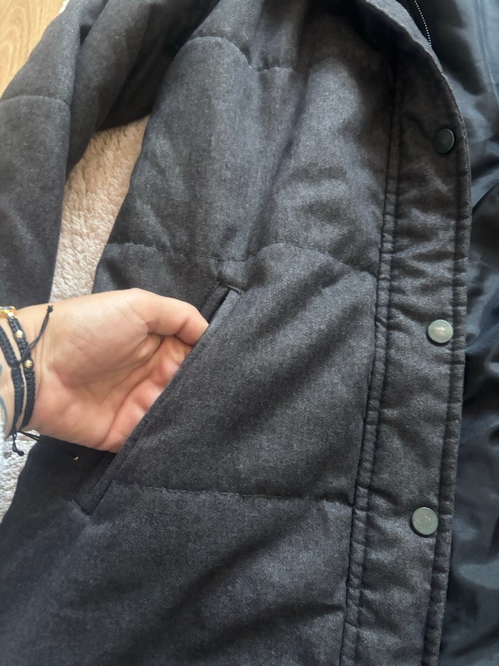 Gri Uzun Kadın Kış Montu, Kürklü Detaylı - Görsel 5