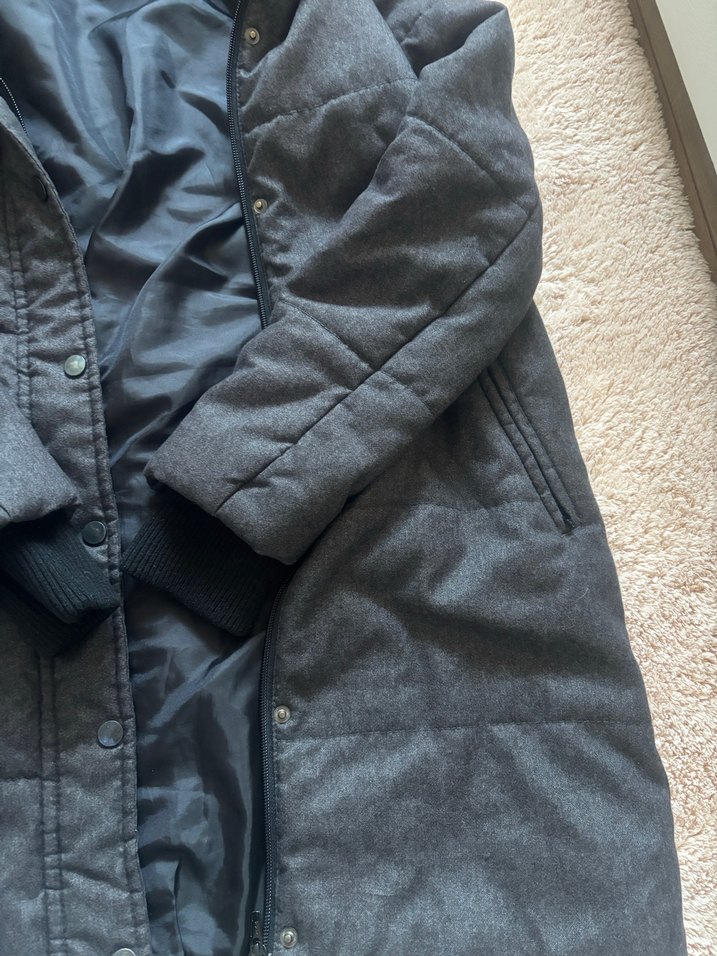 Gri Uzun Kadın Kış Montu, Kürklü Detaylı - Görsel 3