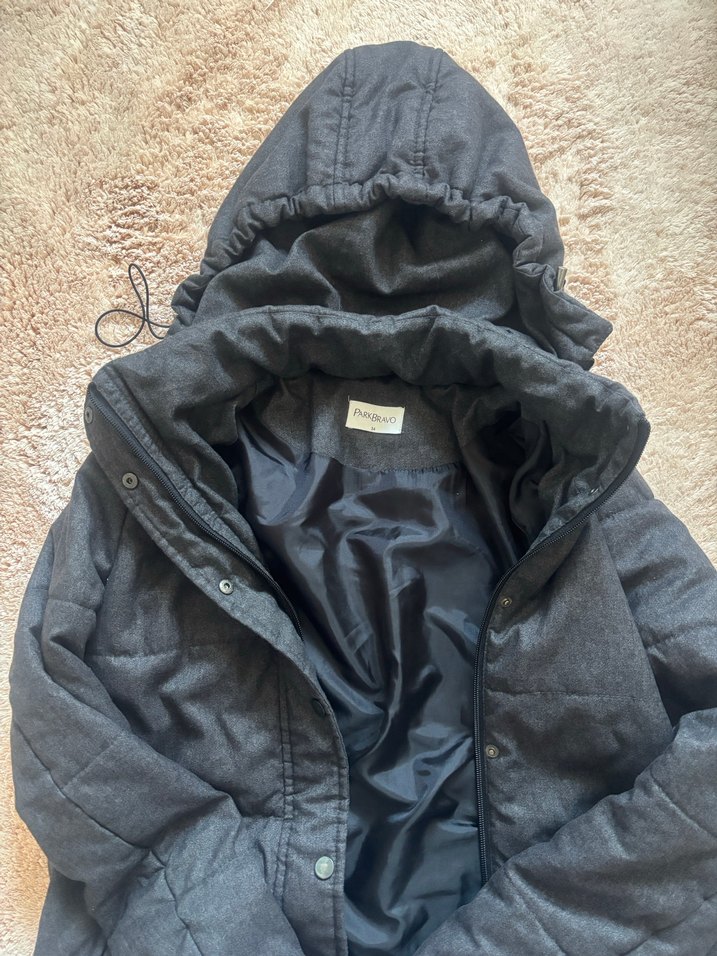 Gri Uzun Kadın Kış Montu, Kürklü Detaylı - Görsel 2