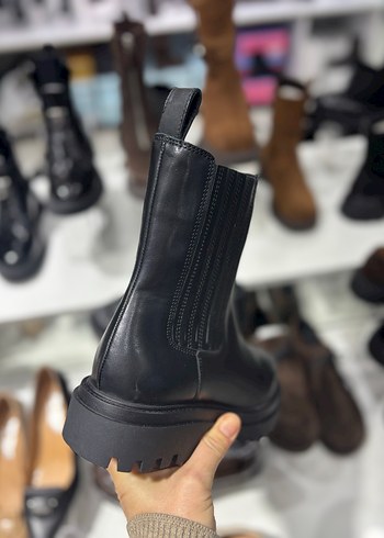 Siyah Deri Kadın Bot, Tokalı, Blok Topuklu - Görsel 5