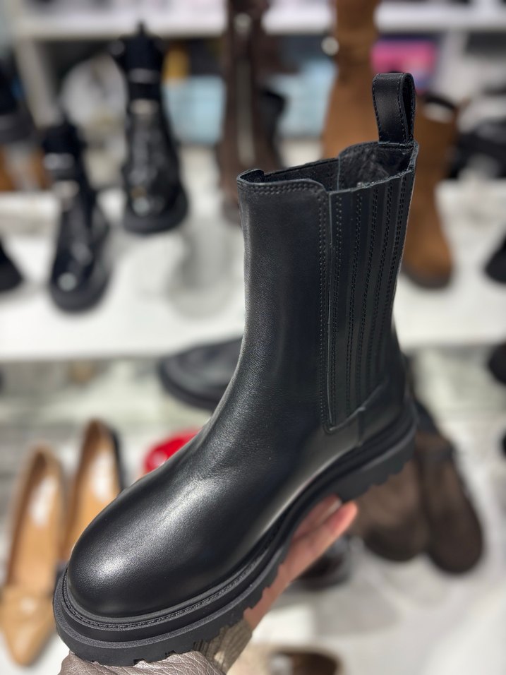 Siyah Deri Kadın Bot, Tokalı, Blok Topuklu - Görsel 3