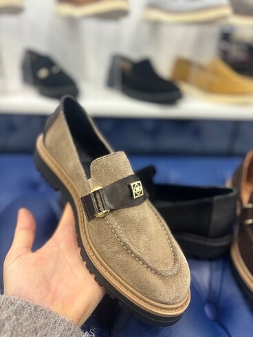 37 Beden kahverengi Renk Magza deri loafer