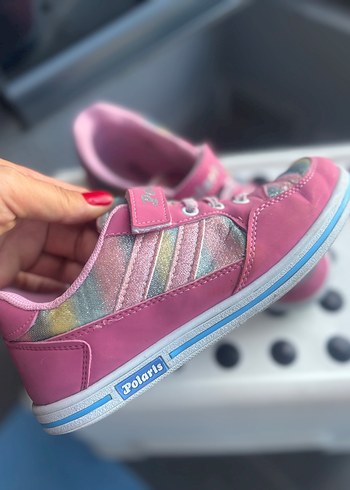 Kız Çocuk Renkli Bağcıklı ve Cırtlı Spor Ayakkabı - Görsel 7