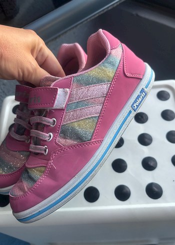 Kız Çocuk Renkli Bağcıklı ve Cırtlı Spor Ayakkabı - Görsel 4