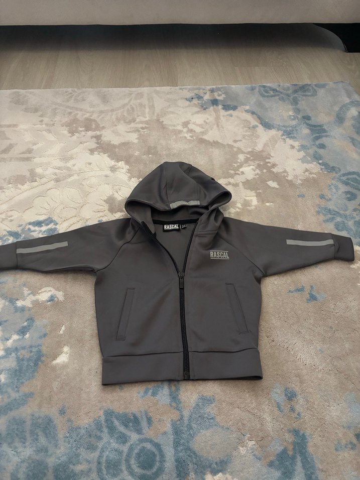 Kapüşonlu Fermuarlı Gri Erkek Çocuk Sweatshirt - Görsel 5